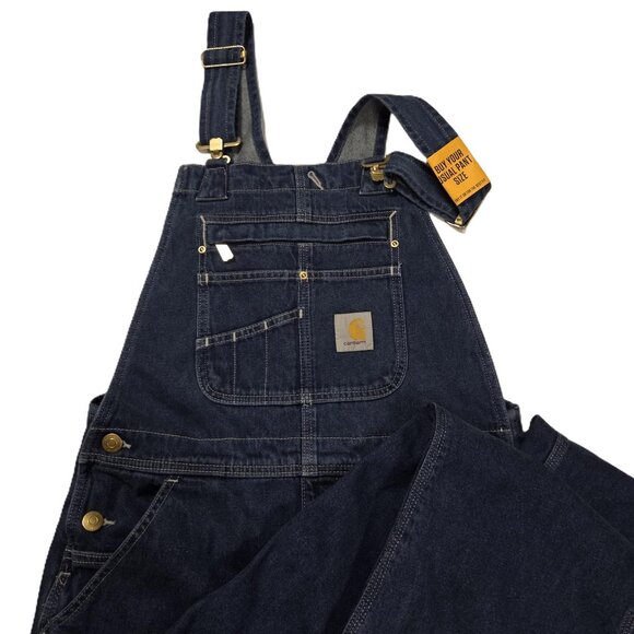 Carhartt Denim Bib Overalls Loose Fit Sz 30x34 NEW - Picture 2 of 6